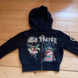 Ed Hardy Black Teen Hoodie with Colorful Graphics